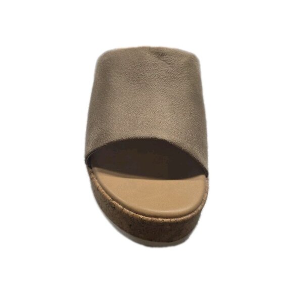 EVANS Tan Wedge Cork Comfort Slide Sandals. Size 9W. Ws324 - Picture 3 of 6